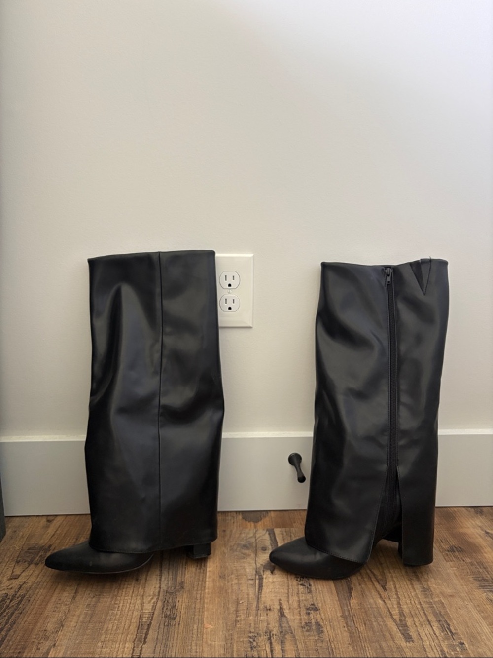 JustFab Black Knee-High Block Heel Boots